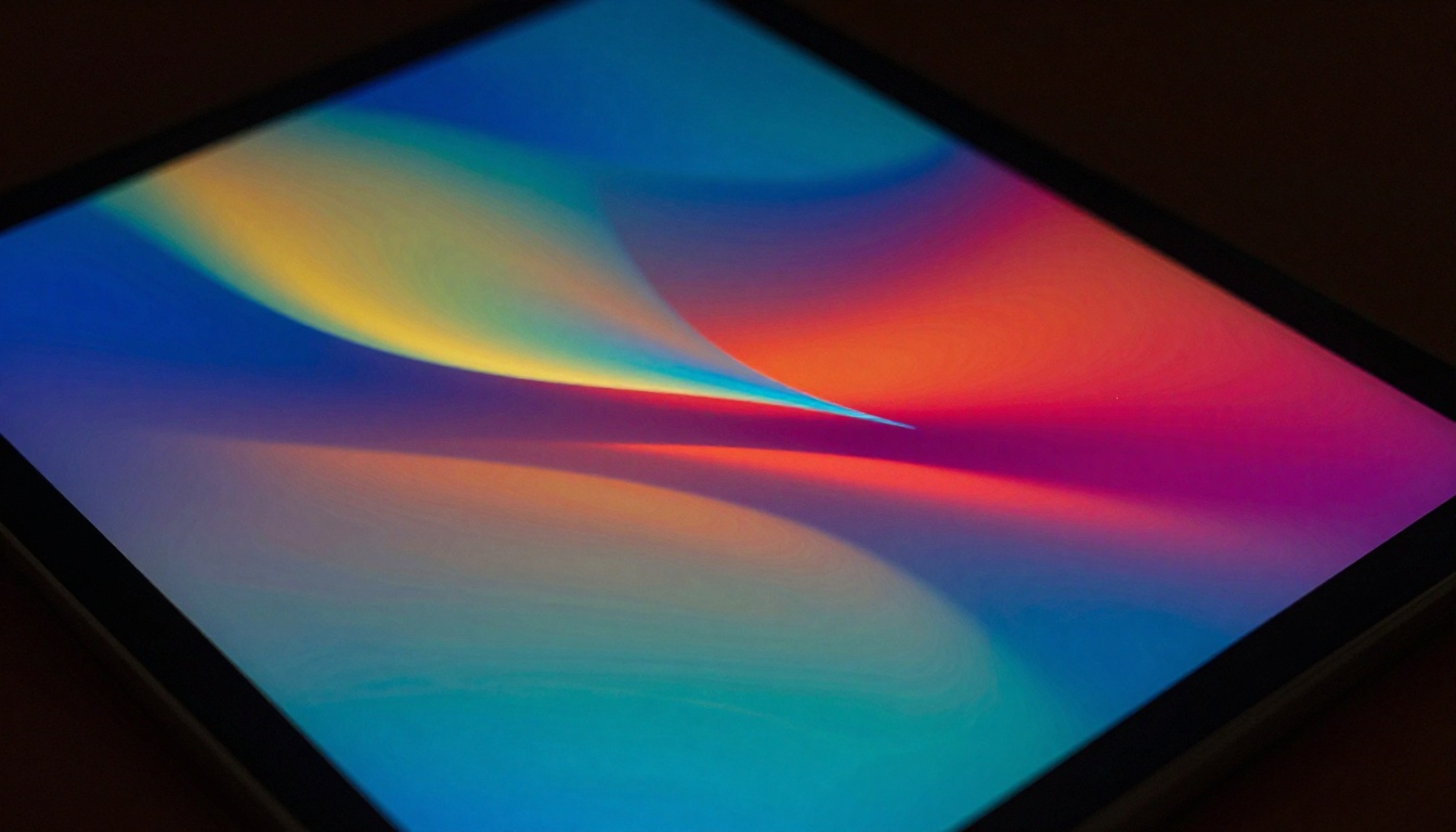 Close-up of a tablet screen with vibrant colors