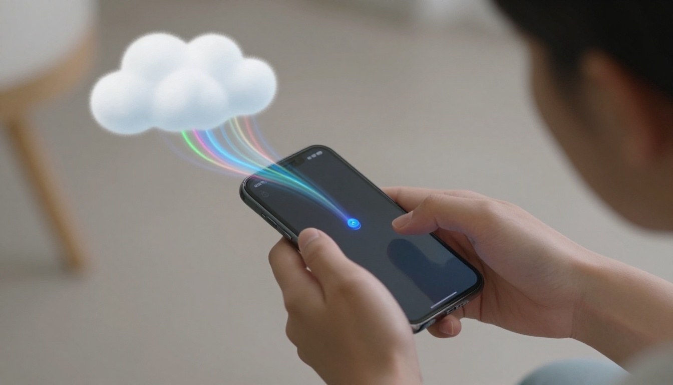 Person streaming game on phone with cloud symbol