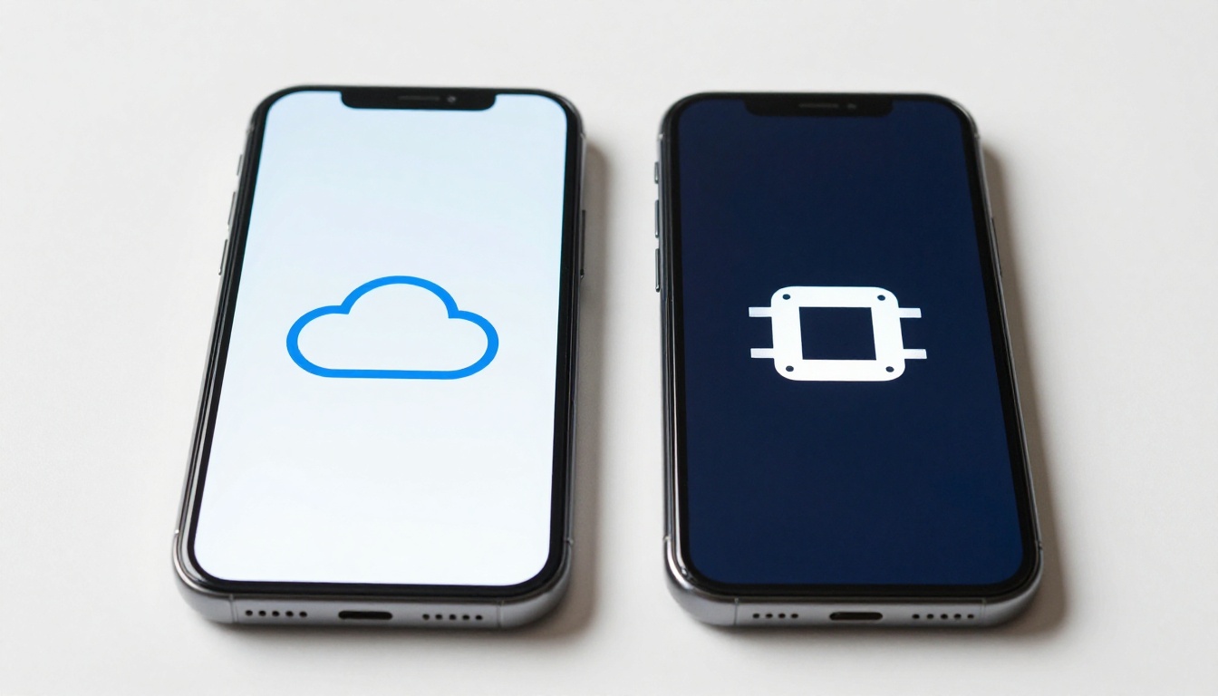 Two smartphones comparing cloud and native gaming
