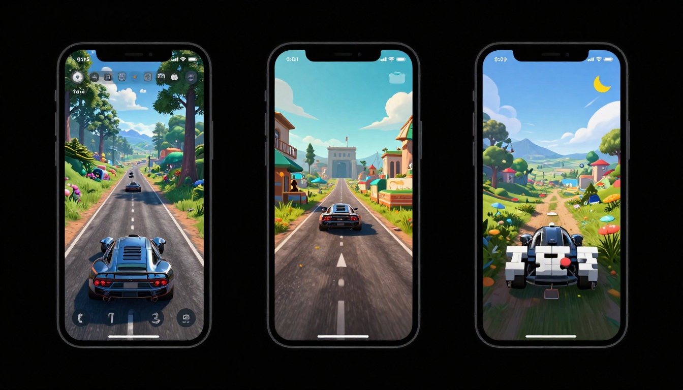 Three phones comparing cloud gaming services