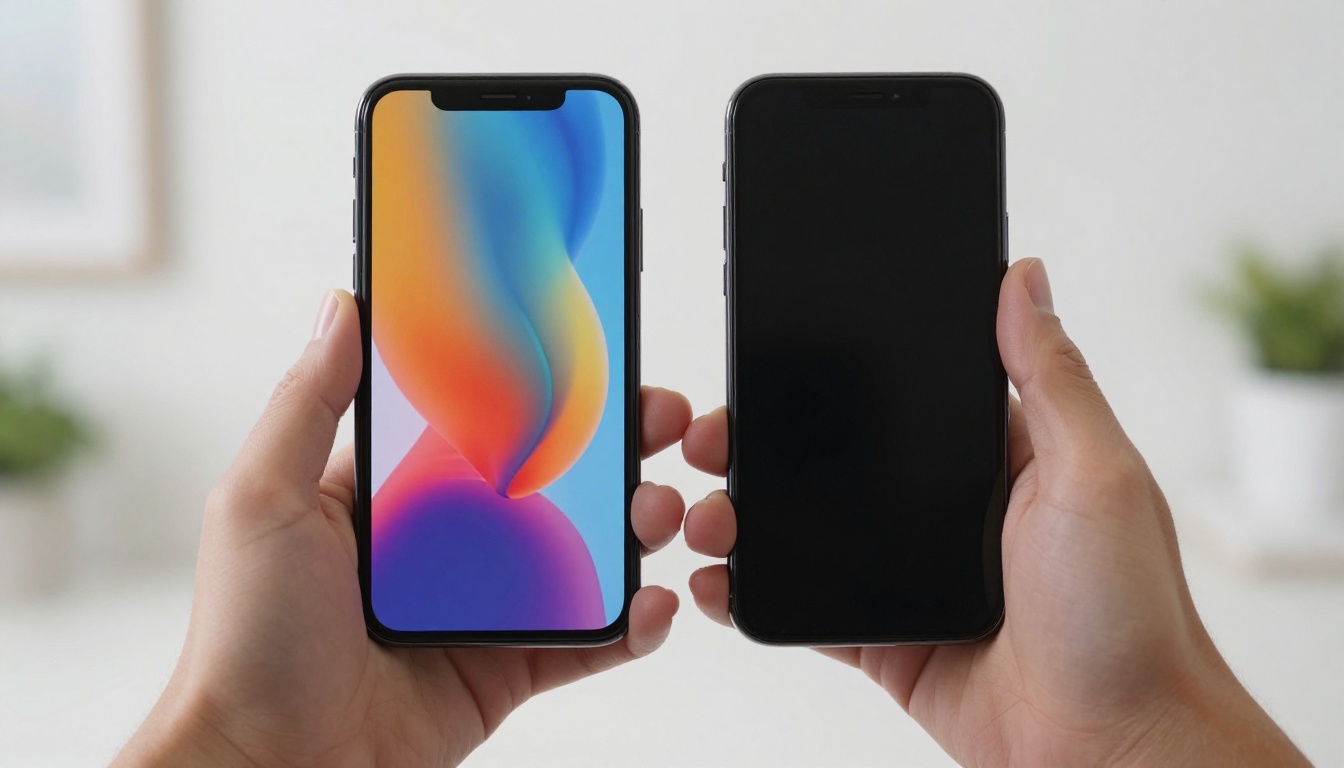 Hands comparing two smartphone screens