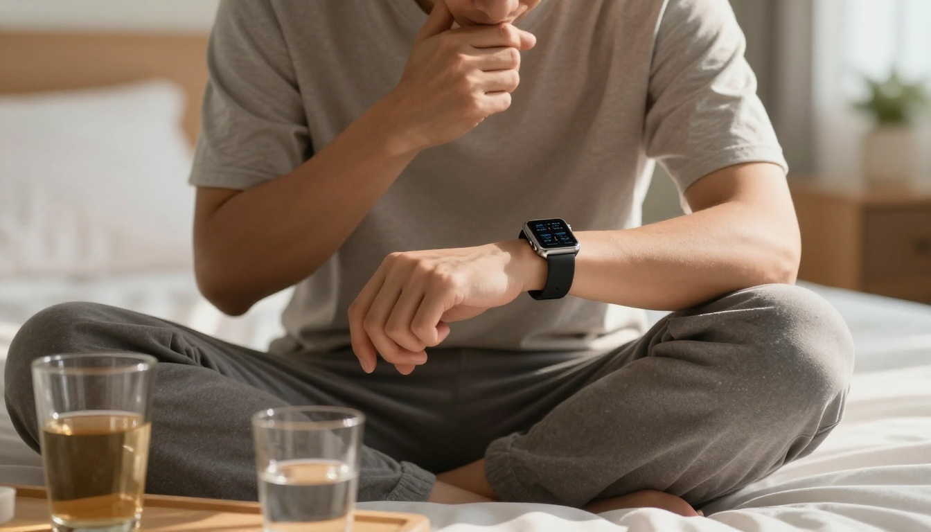 Confused person checking smartwatch sleep score