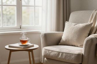 Cozy reading nook with armchair and tea