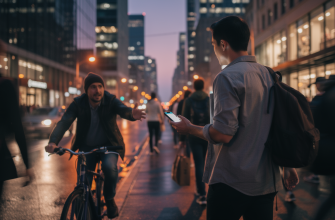 Busy city street with phone snatching scene