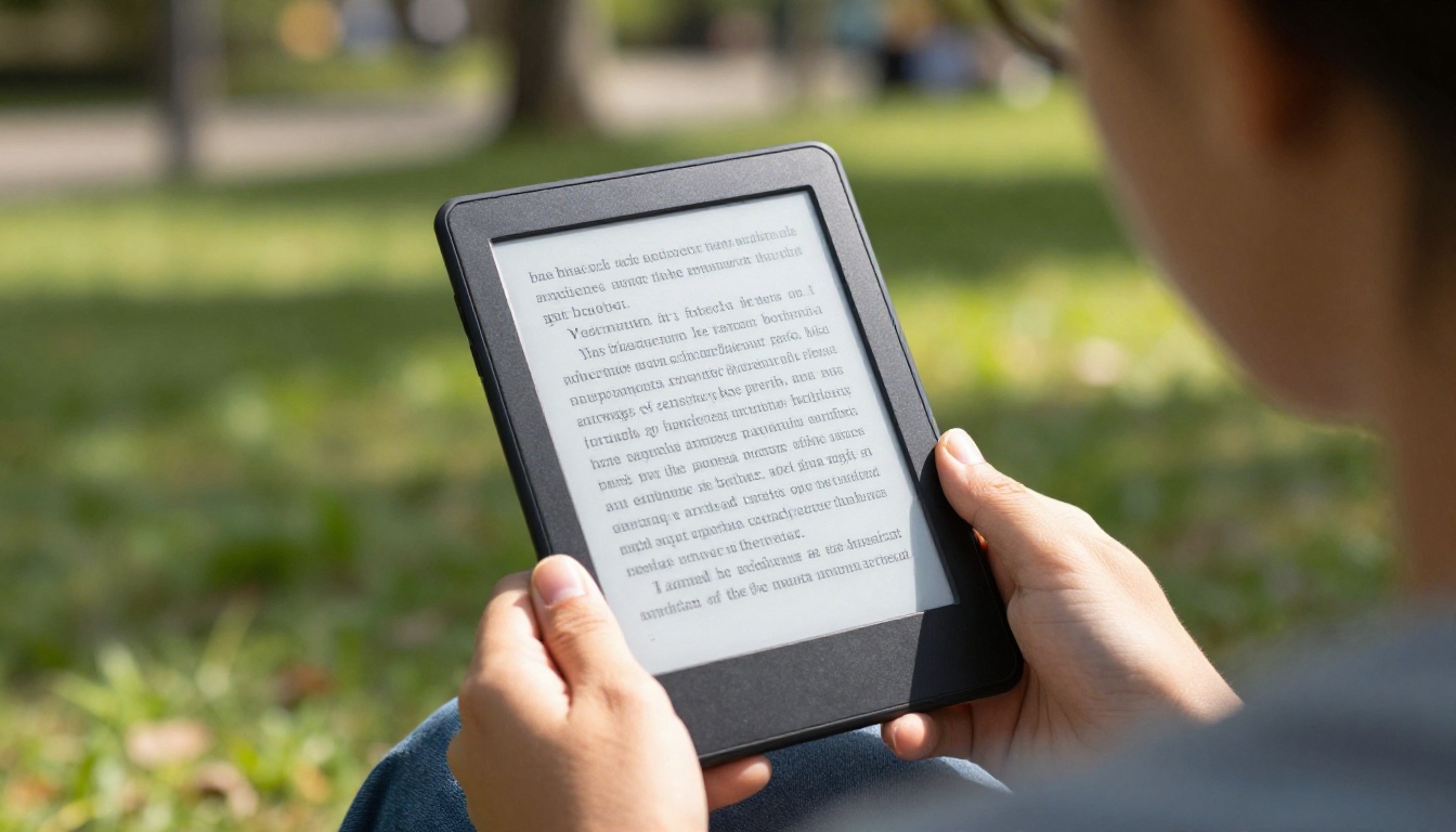 Person reading on eReader in sunlight without glare