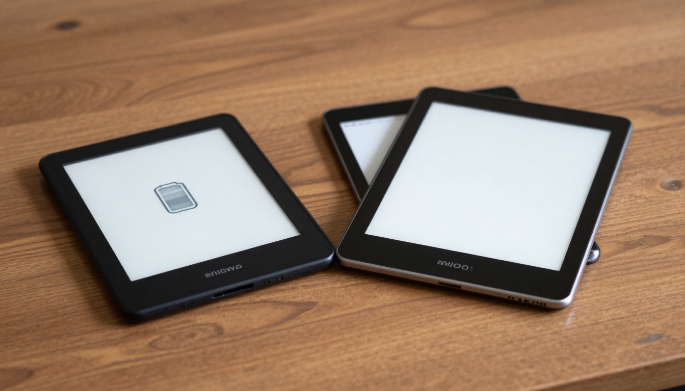 eReader with full battery next to tablet with low battery