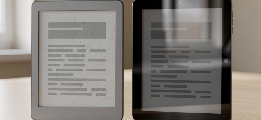 eReader and tablet side by side showing a book page