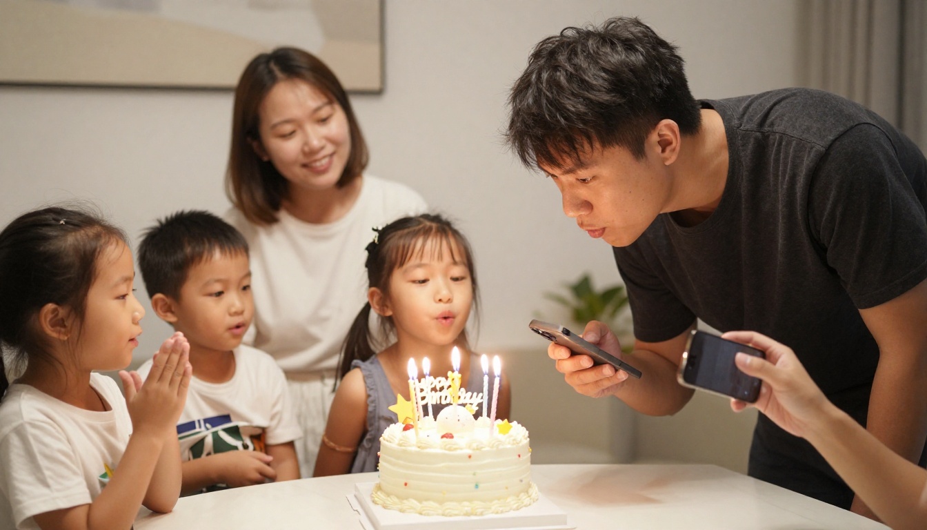 Family birthday party photo being taken