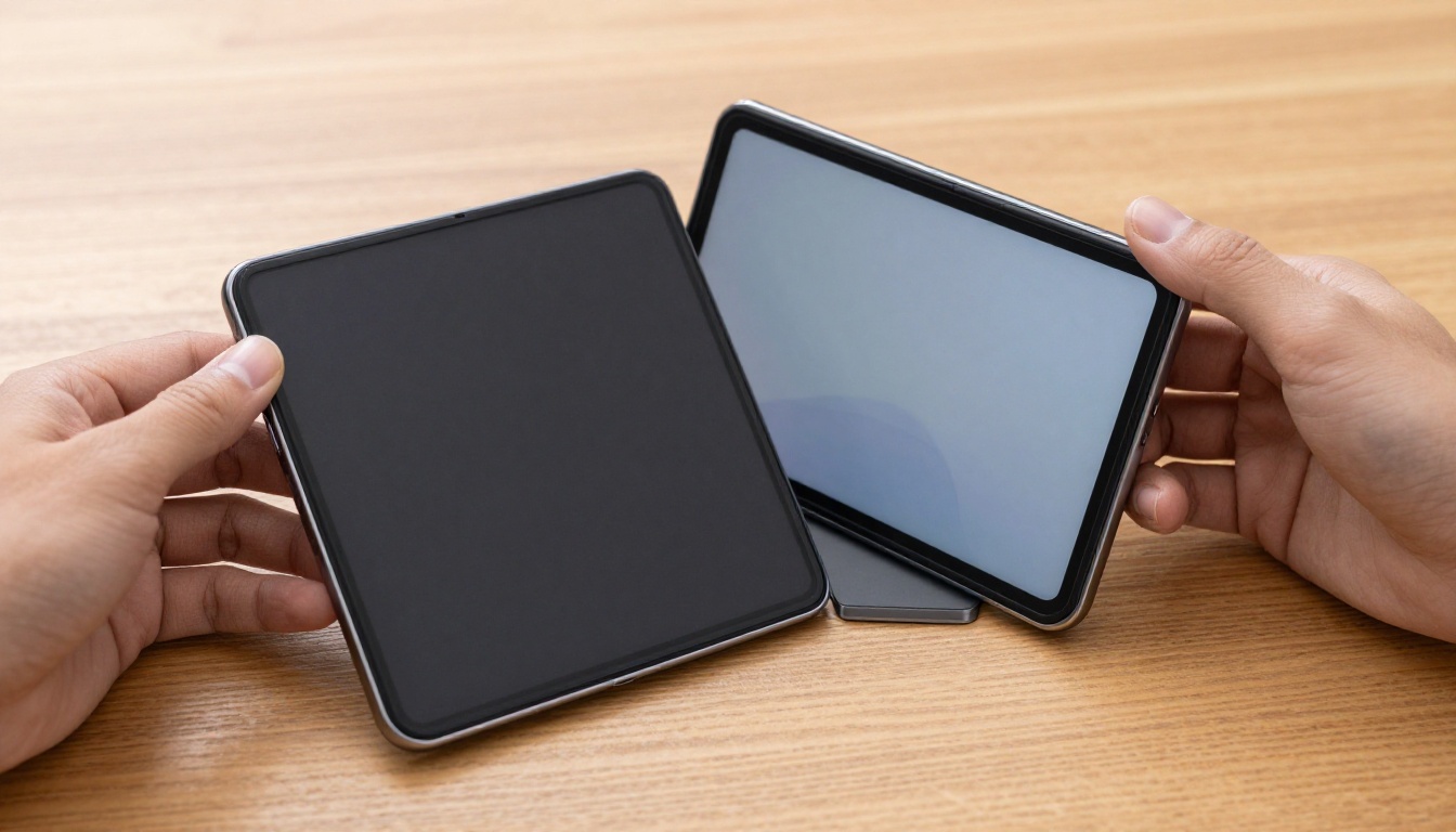 Foldable iPhone with wide cover screen and tablet display
