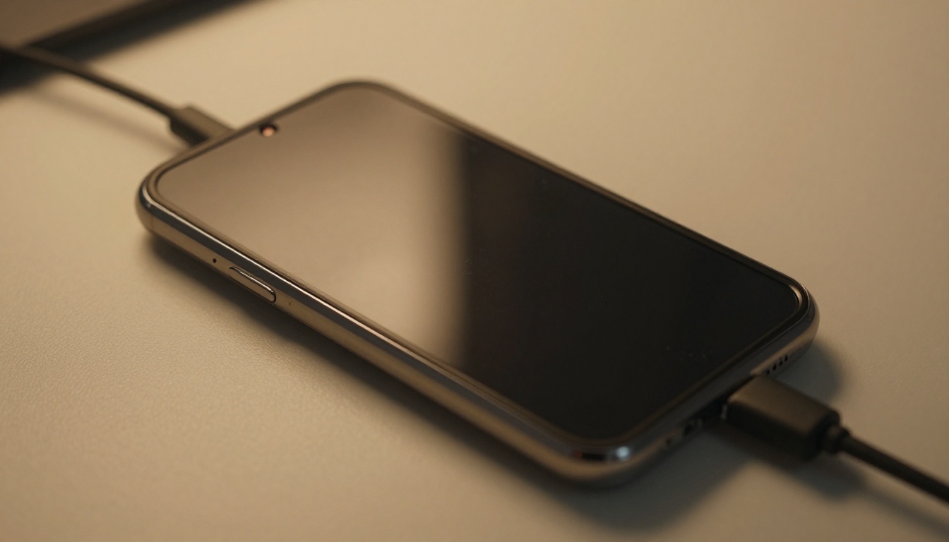 Foldable phone charging on a desk