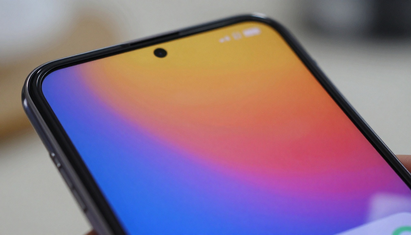 Close-up of foldable phone screen crease