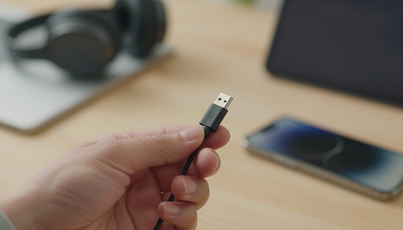 Hand plugging USB-C cable into smartphone