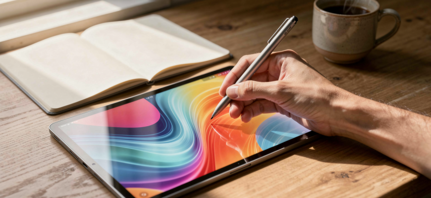 Hand writing on tablet with stylus