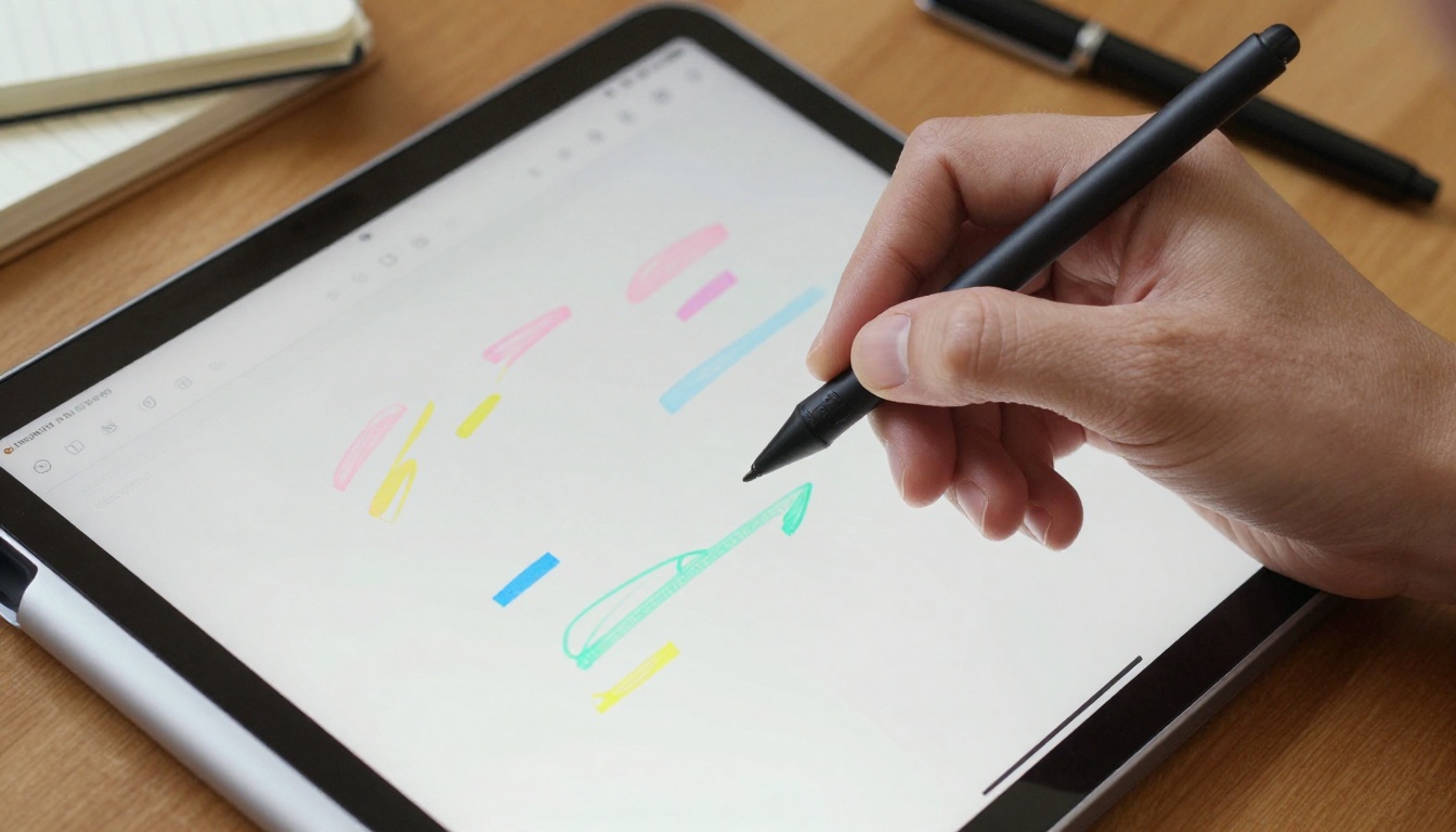 Hand writing with stylus on tablet