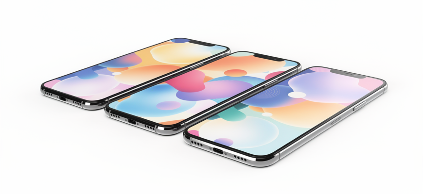 Identical modern smartphones on a white surface