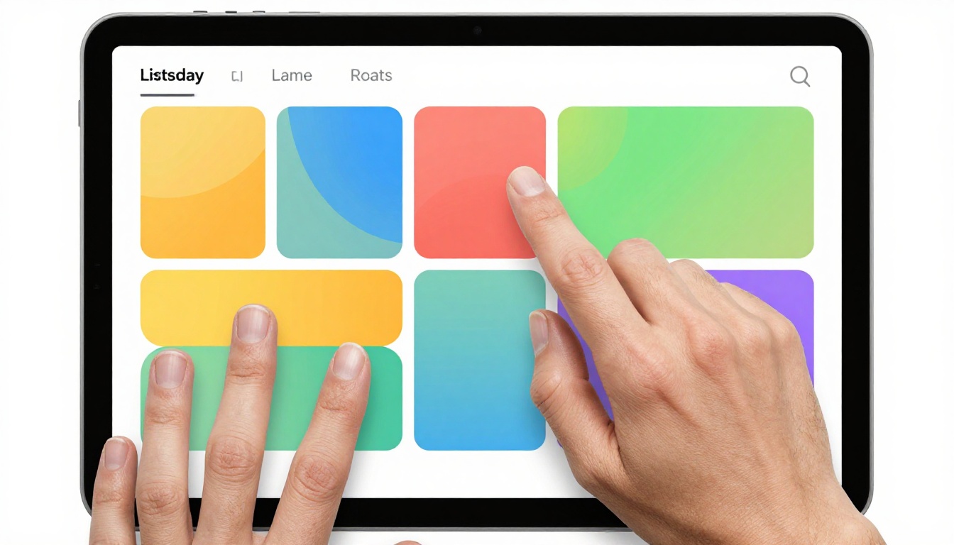 Organizing files on a tablet with colorful folders