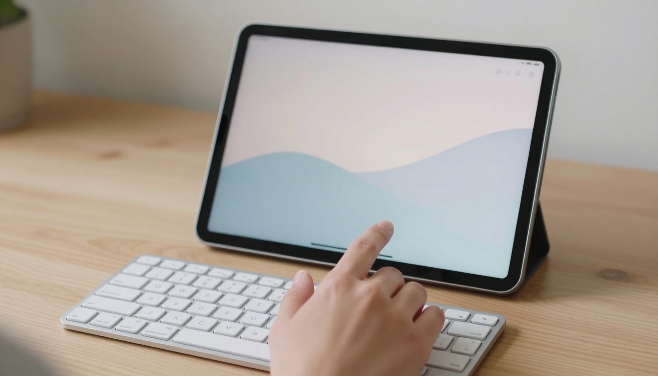 Tablet with wireless keyboard on a desk