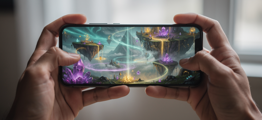 Smartphone streaming a cloud game in a cozy room