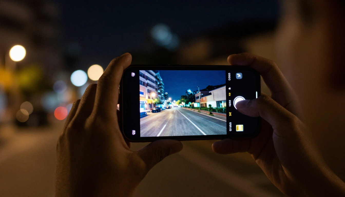 Person taking a night photo with a smartphone