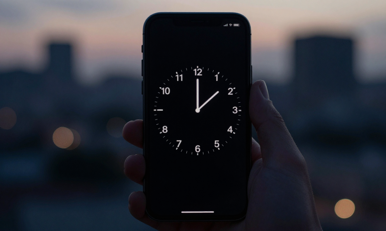 Phone with dark mode clock in low light