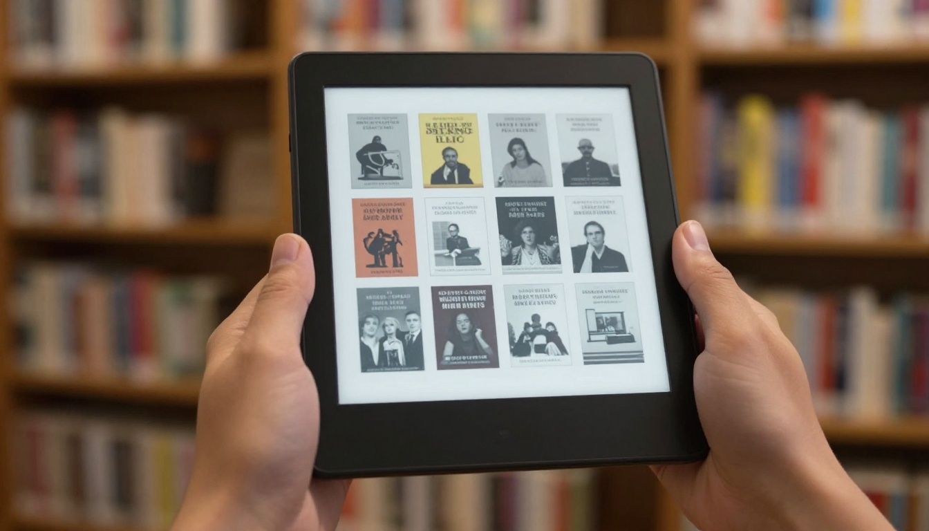 Person browsing e-book store on e-reader