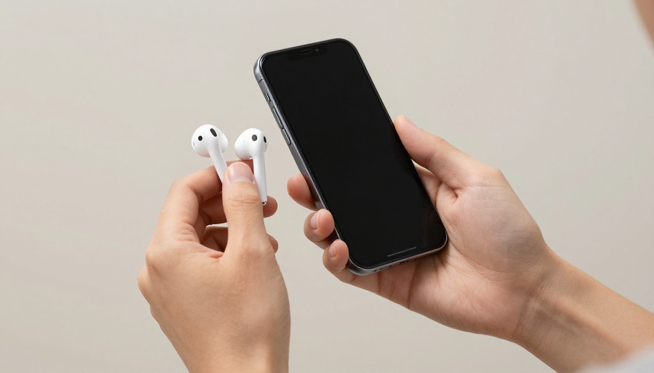 Person comparing earbuds and phone
