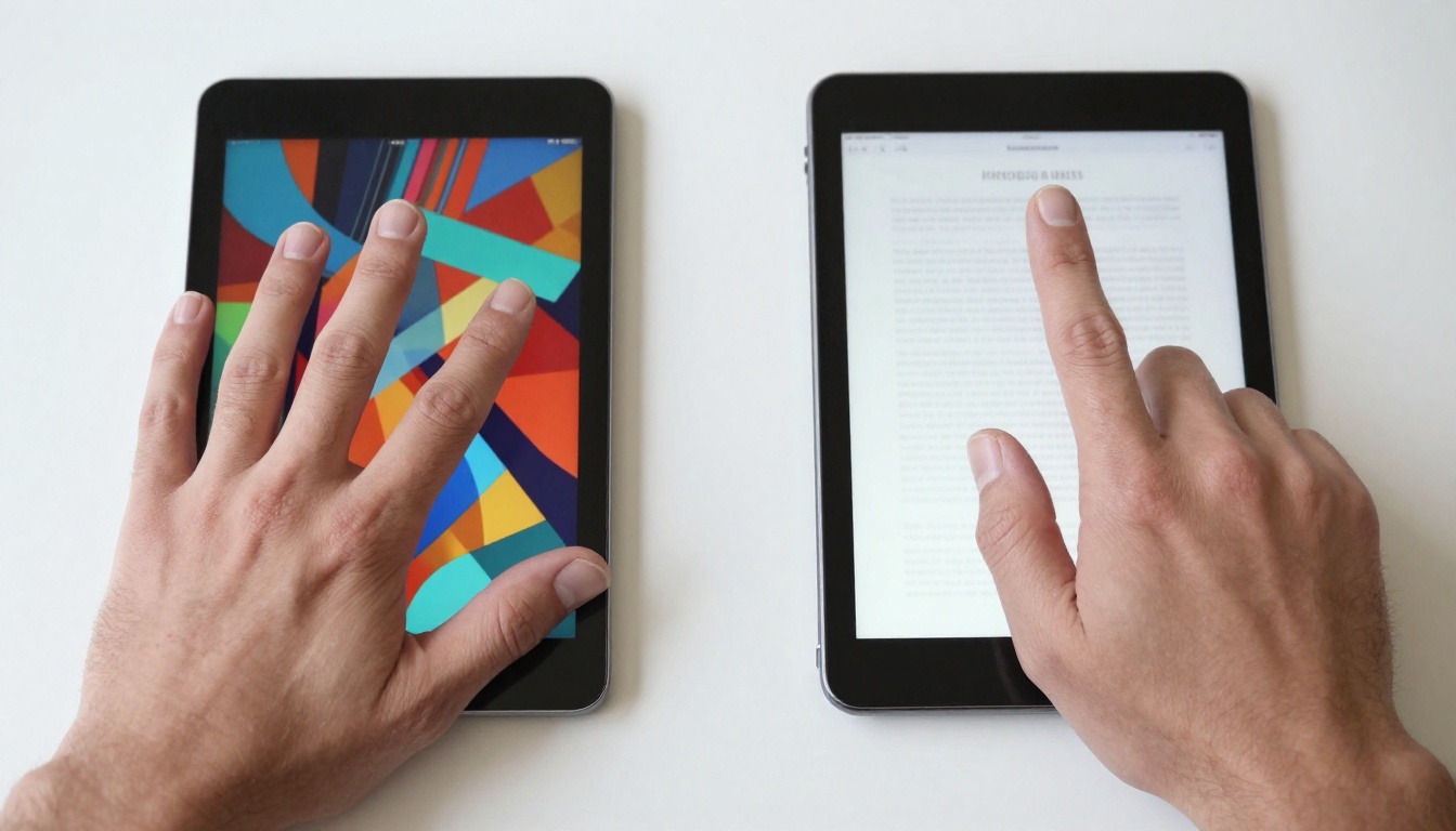 Person comparing two tablets on a table