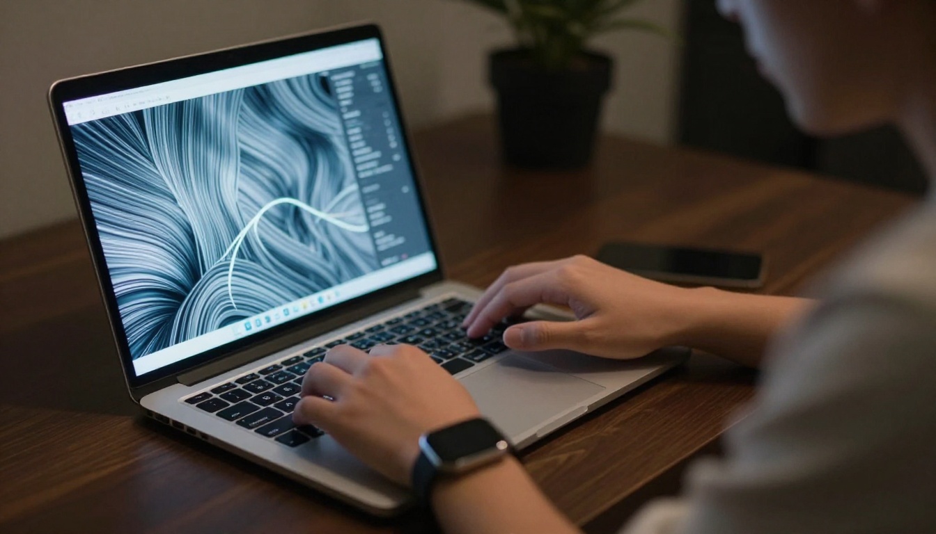 Person reviewing health data on laptop with smartwatch