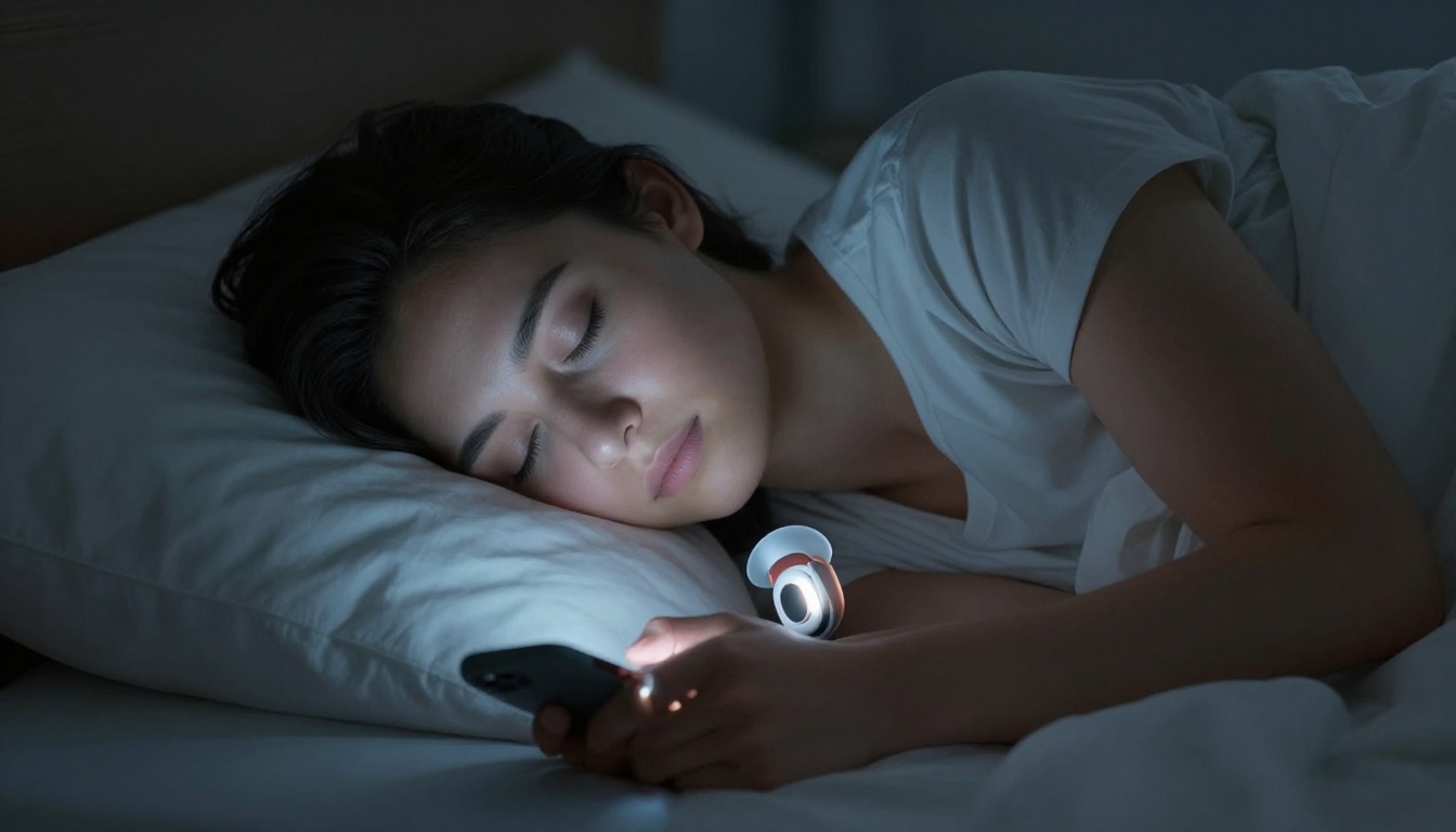 Person sleeping with ring sensor on finger