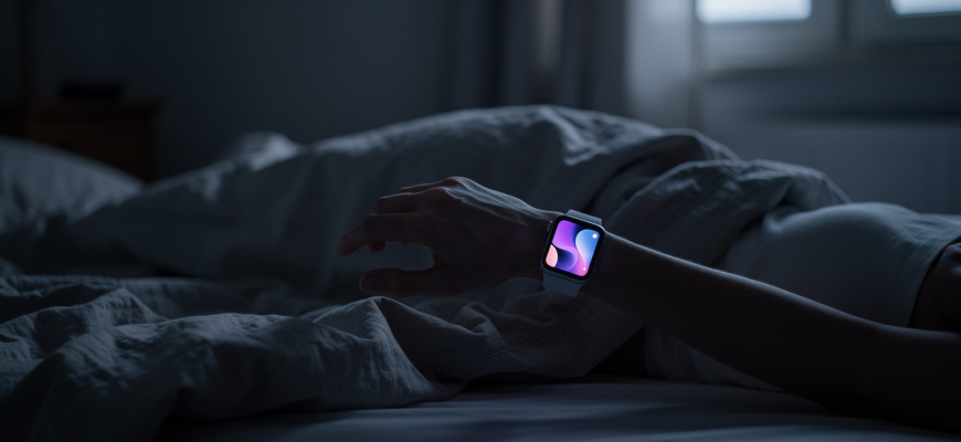 Person sleeping with a smartwatch tracking rest