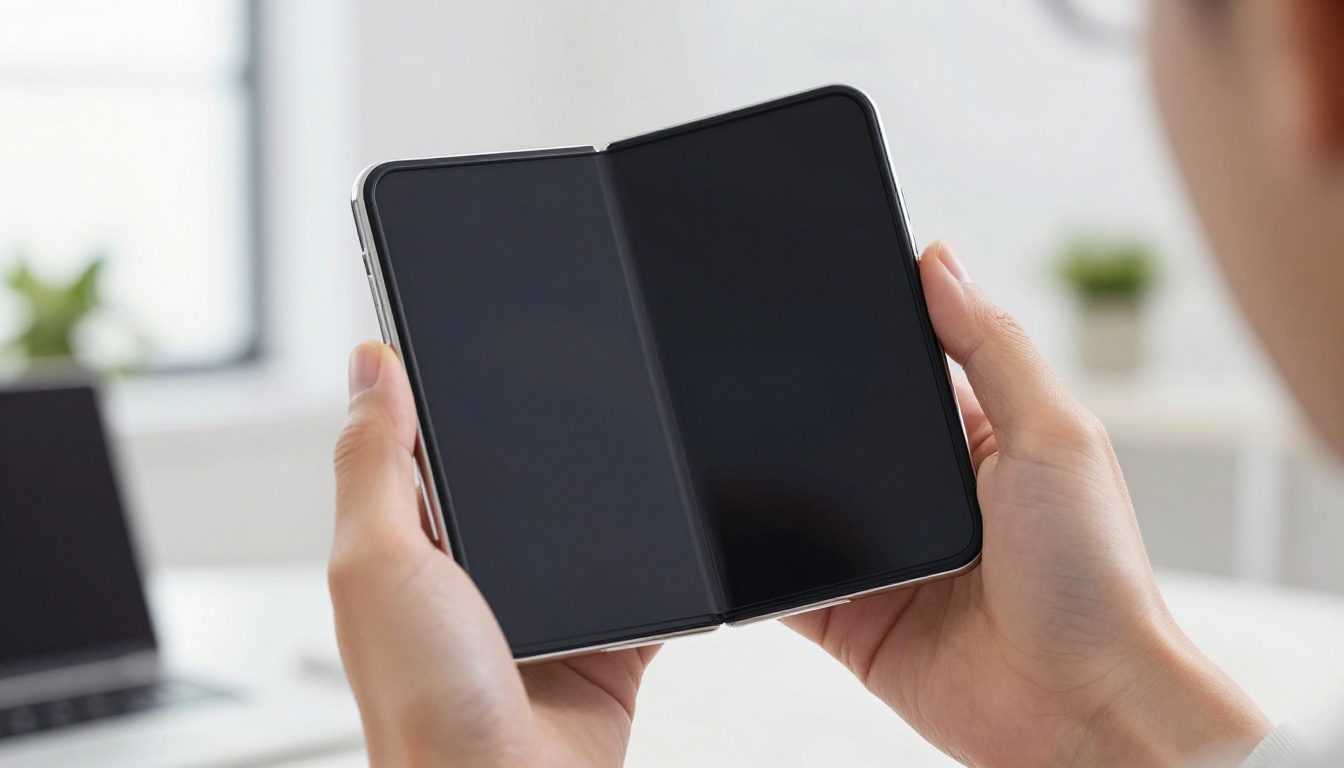 Person using foldable phone with invisible camera
