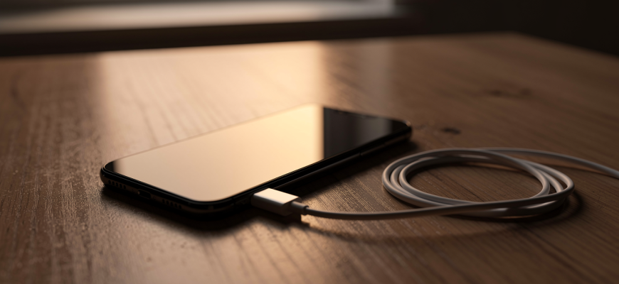 Smartphone with low battery on a table