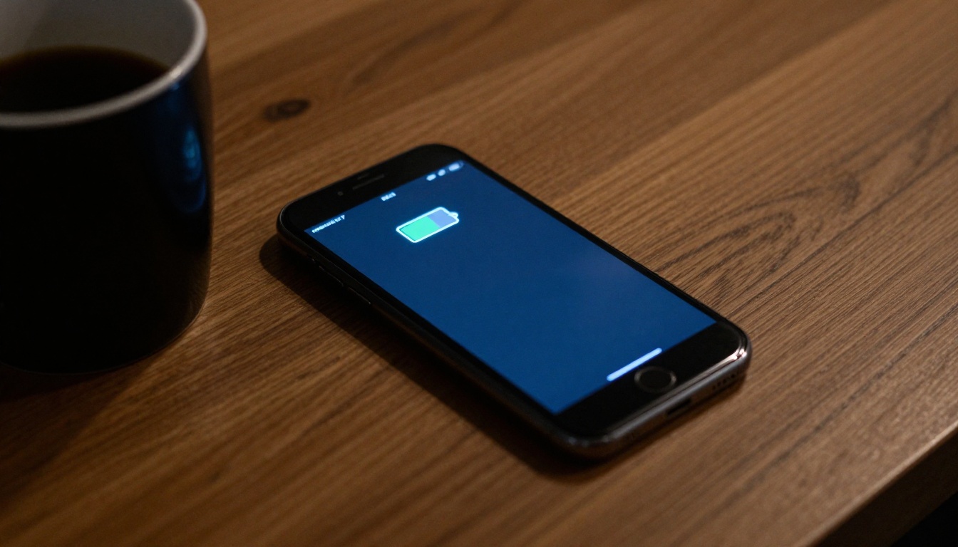 Phone on table with battery indicator