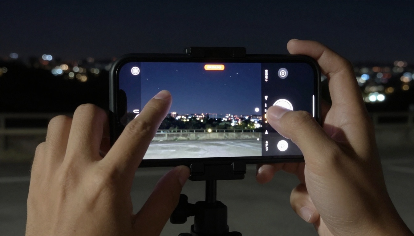 Phone on tripod for manual night photography