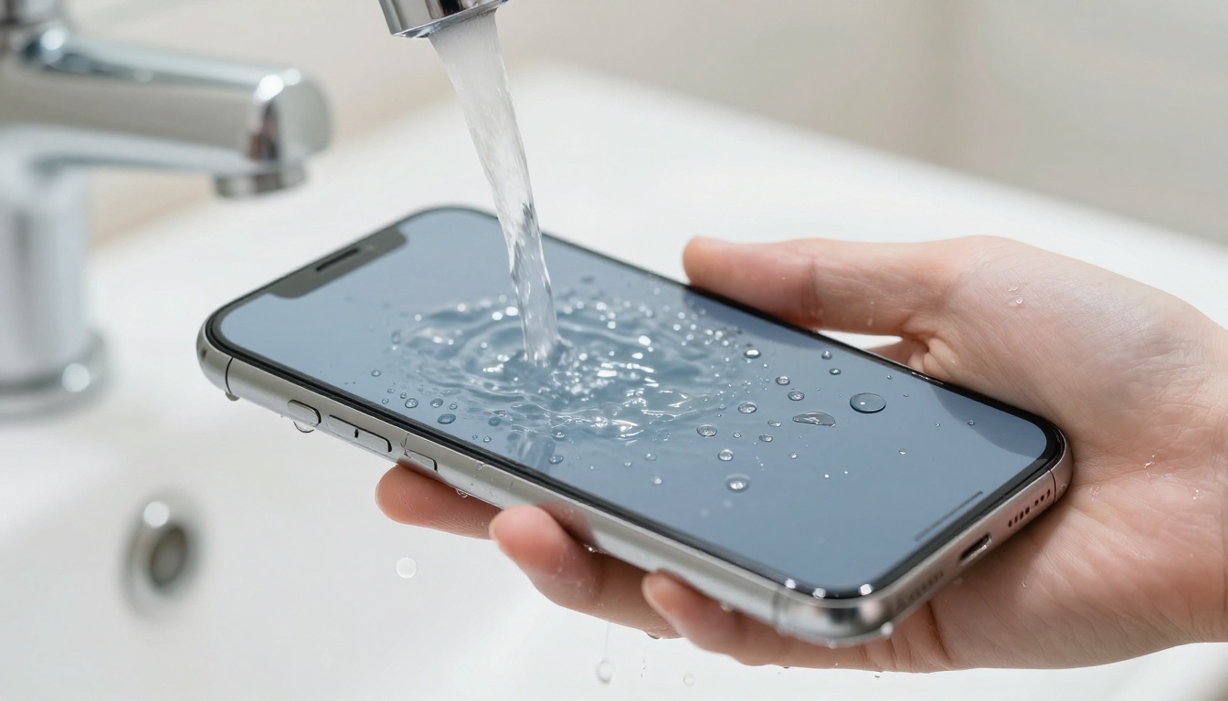 Phone under faucet water stream