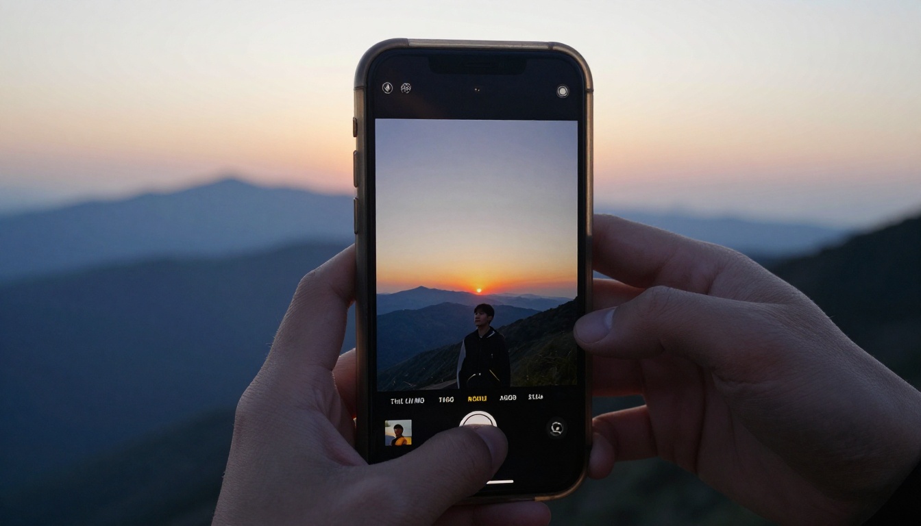 Smartphone portrait with zoomed landscape background