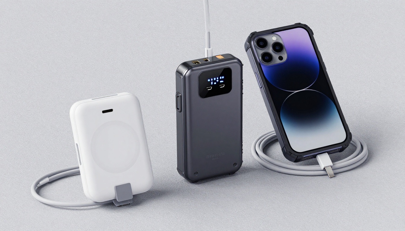 Three types of power banks compared on a surface