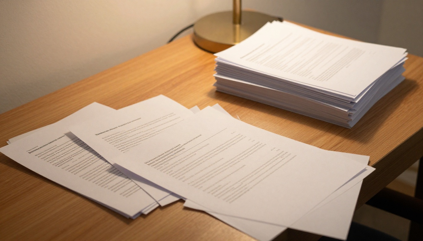 Desk and side table with papers as memory metaphor