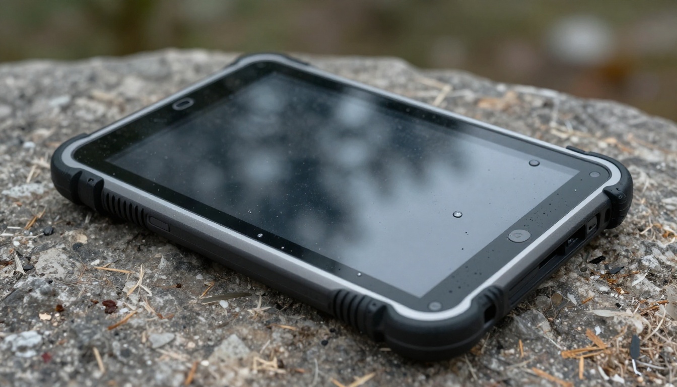Durable tablet on rocky ground