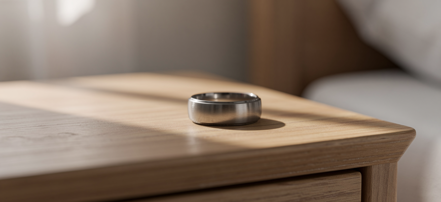 Samsung Galaxy Ring on nightstand in morning light