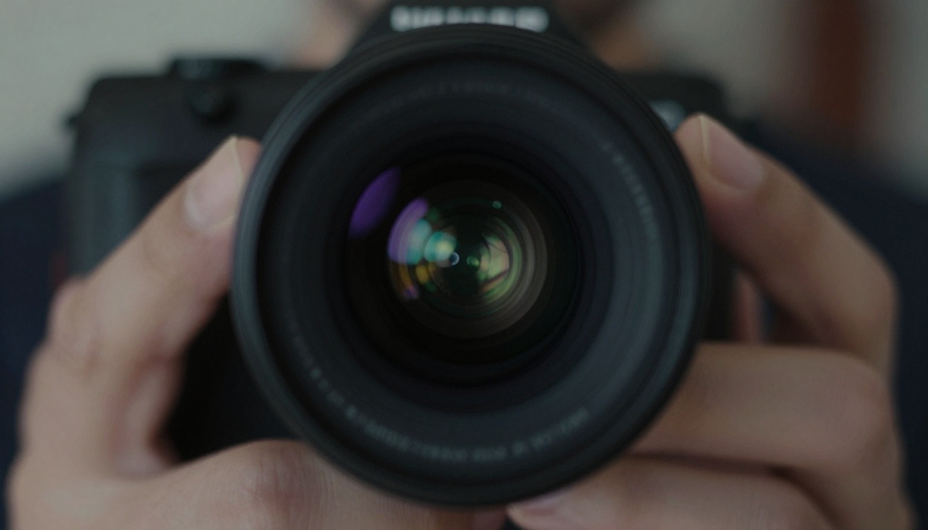 Smartphone camera lens in low light with bokeh
