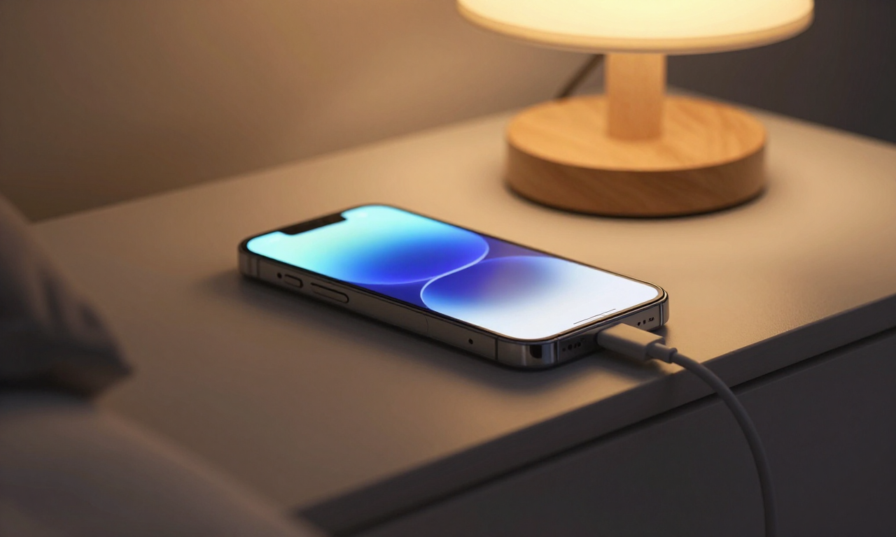 Smartphone charging on a nightstand in warm light