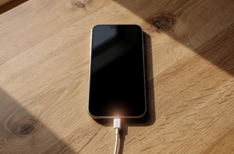 Smartphone connected to charger on table