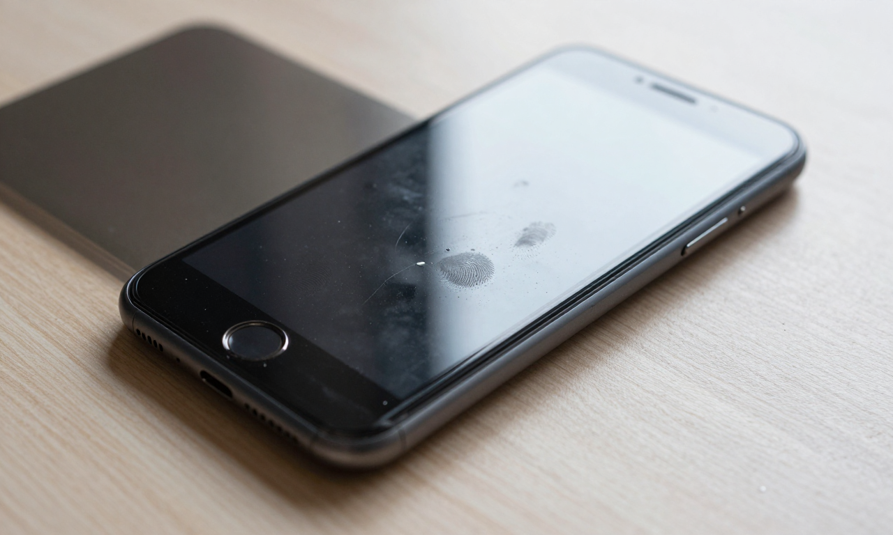 Smartphone with cracked glass back and fingerprints