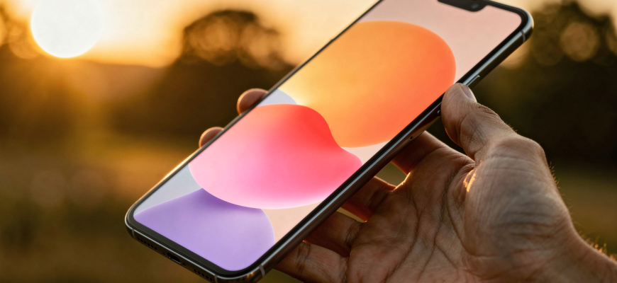 Smartphone with glowing screen against sunset