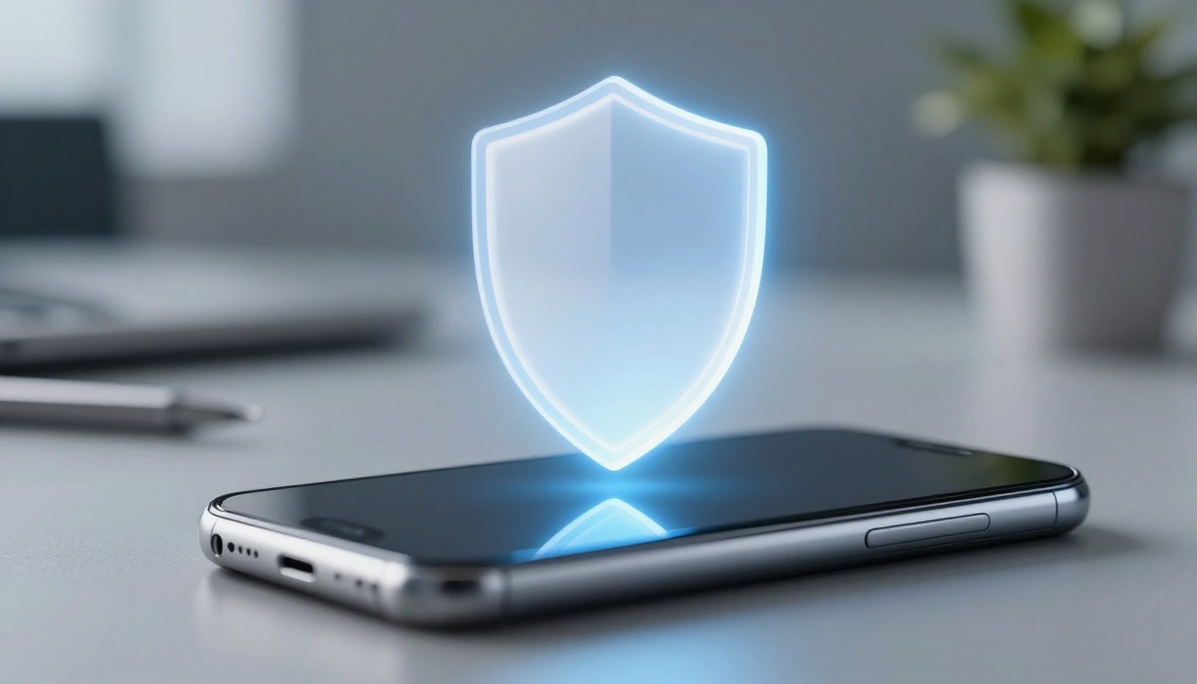 Smartphone with glowing abstract shield symbolizing privacy