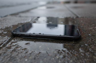 Smartphone in a puddle after rain