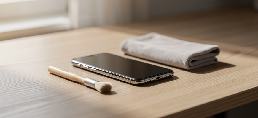 Smartphone on a desk with maintenance tools