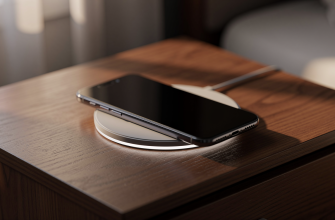 Smartphone on wireless charger in dim room