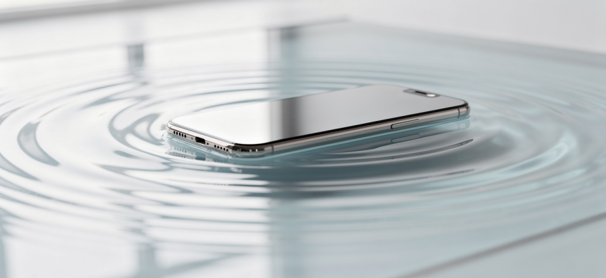Smartphone partially submerged in water